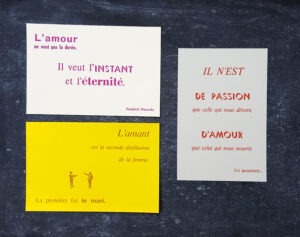 Pack de trois cartes postales sur le thème de l'Amour