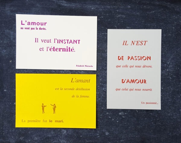 Pack de trois cartes postales sur le thème de l'Amour