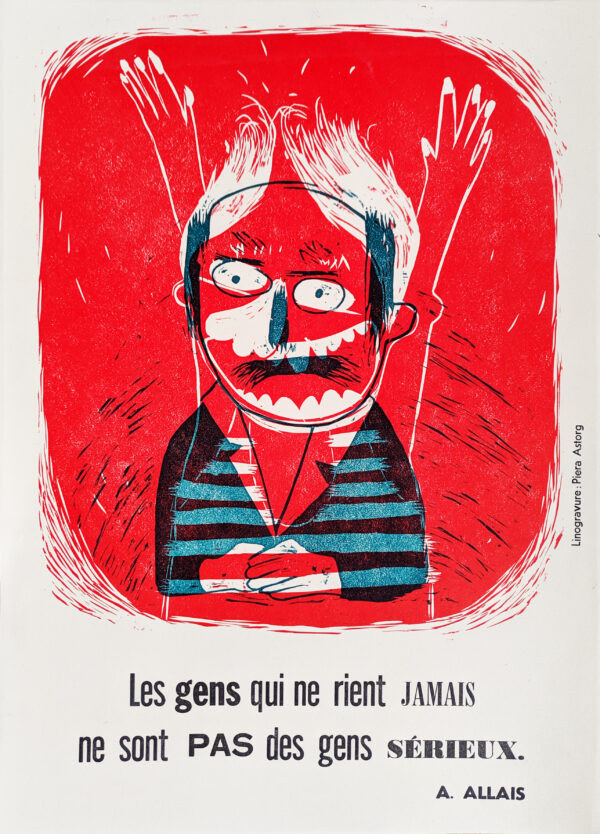 Affiche de linogravure avec une citation de Alphonse Allais